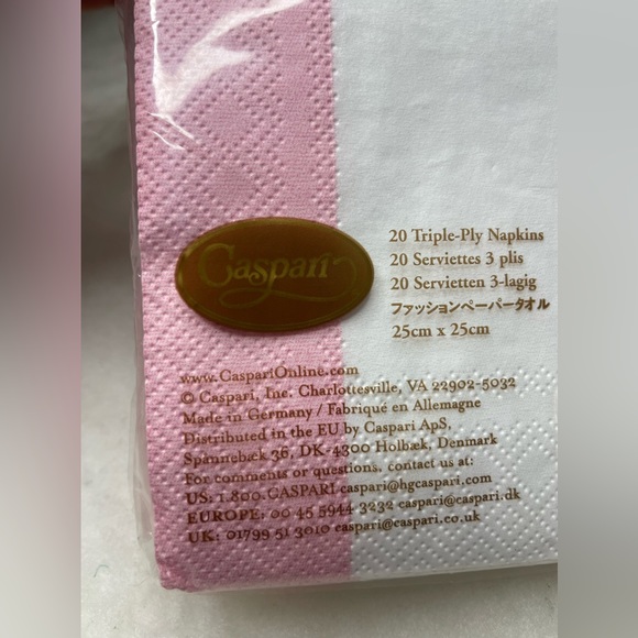 Lot of 3 pks Caspari Bandol Striped Petal Pink Cocktail Napkins. - Picture 2 of 4